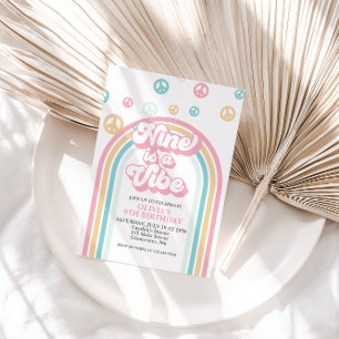 Nine is a Vibe Retro Summer Rainbow Invitation