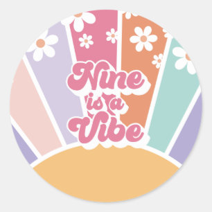 Nine is a Vibe Retro Sunshine Rainbow Daisy Classic Round Sticker