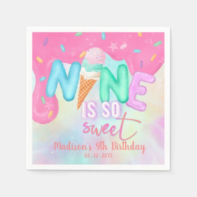 nine is so sweet Pink Frosting Napkins (Front)