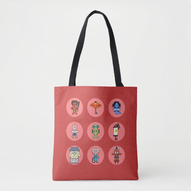 Nine Japanese Yokai Monster Tote Bag (Front)
