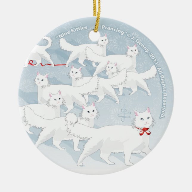 Nine Kitties Prancing... Ceramic Ornament (Front)