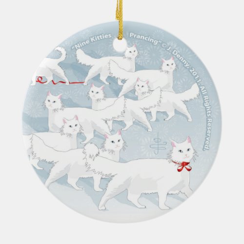 Nine Kitties Prancing double sided Ceramic Ornament