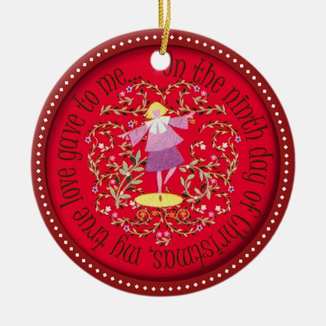 Nine ladies dancing ceramic ornament (Front)