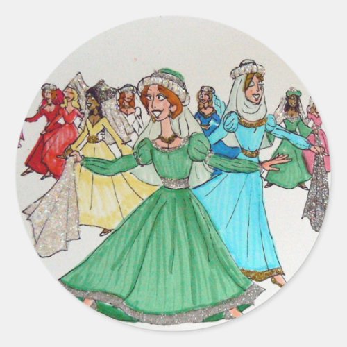 Nine Ladies Dancing Classic Round Sticker