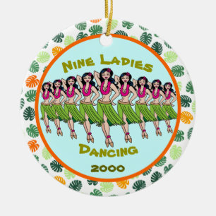 Nine Ladies Dancing - Custom year Ceramic Orname Ornament