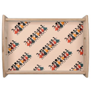 Nine Ladies Dancing Cut-Out Stencil Retro Style 4 Serving Tray
