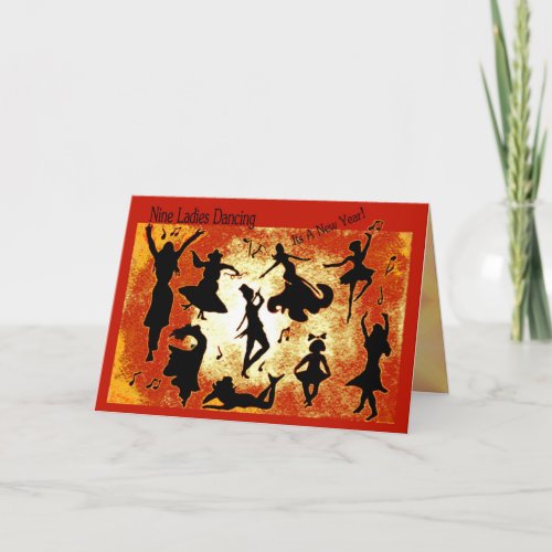 Nine Ladies Dancing New Year Greeting Card