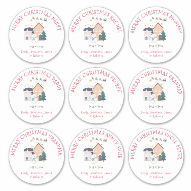 Nine Large Different Names Sleigh Merry Christmas Sticker (Front)