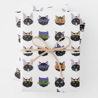 Nine Lives Black Cat in Costume Halloween Parade Wrapping Paper Sheets