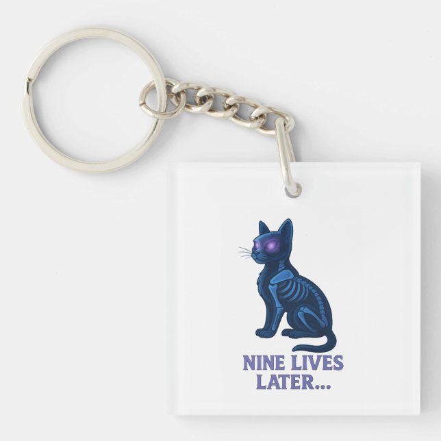 Nine Lives Later – Funny Cat T-Shirt Keychain (Front)