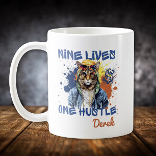 Nine Lives One Hustle Hip Hop Cat Coffee Mug