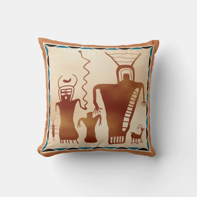 Nine Mile Canyon Rock Art 'Aliens' Throw Pillow (Front)