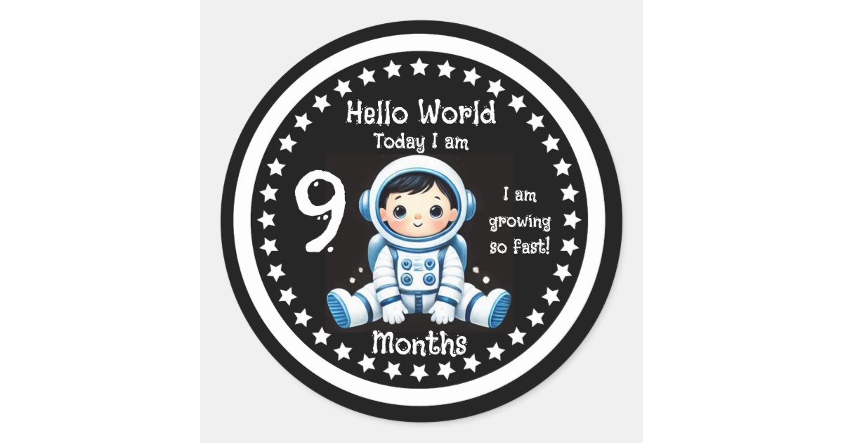 Nine months baby milestone Astronaut Classic Round Sticker | Zazzle
