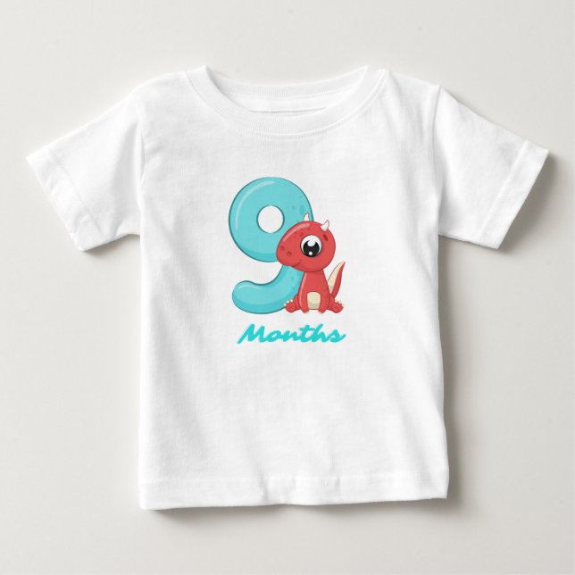 Nine Months cute dinosaur Baby T-Shirt (Front)