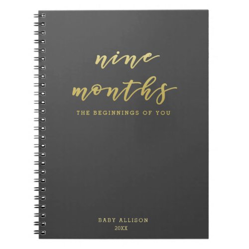 Nine Months _ Cute Gold Script Pregnancy Journal