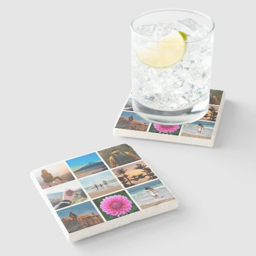 Nine Photo Collage Custom Picture Make Your Own Stone Coaster