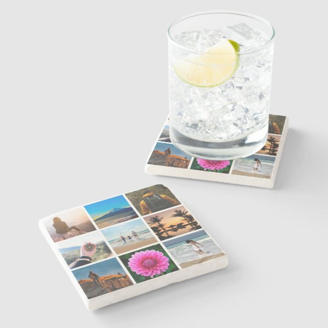 Nine Photo Collage Custom Picture Make Your Own Stone Coaster (Side)