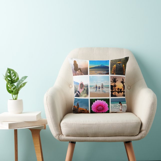 Nine Photo Collage Custom Pictures Throw Pillow (Chair)