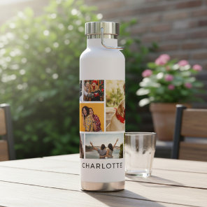 Nine Photo Collage Personalized Name Water Bottle