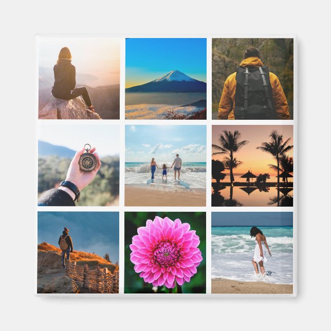 Nine Picture Photo Collage Customizable Magnet (Front)