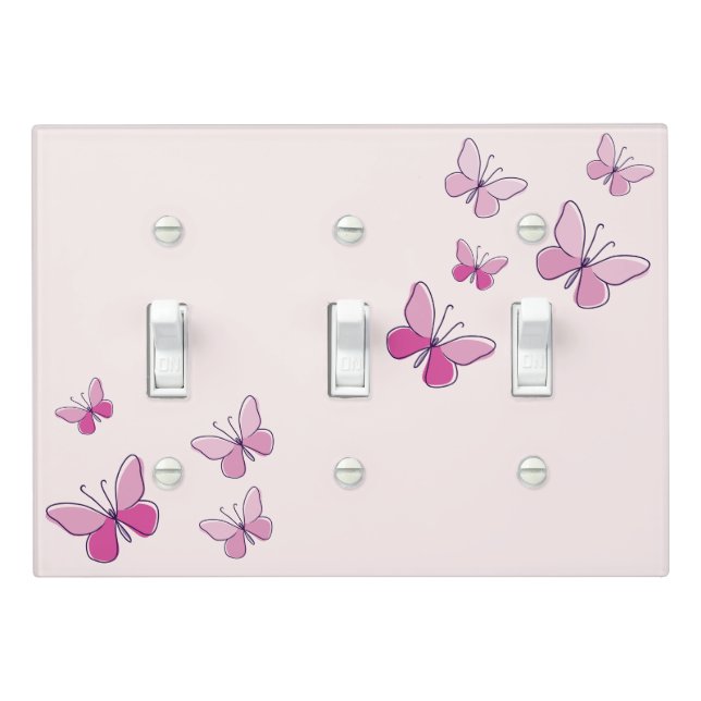 Nine Pink Butterflies Flutter Blush Tribble Light Switch Cover (In Situ)