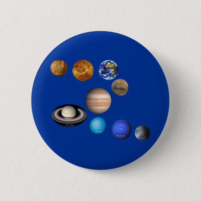 Nine Planets in the Solar System Pinback Button (Front)