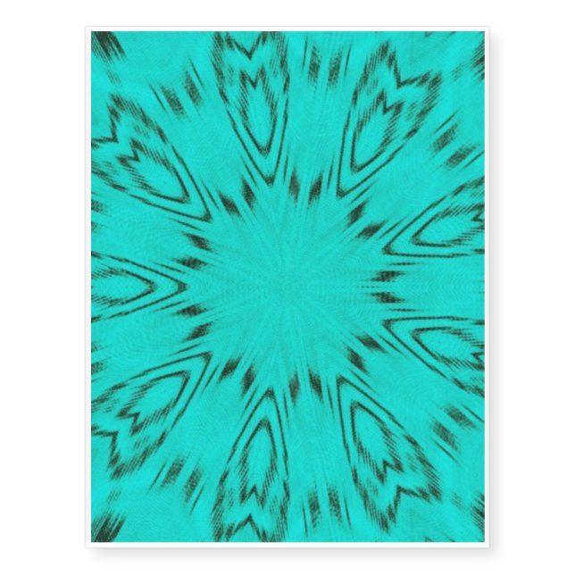 Nine-pointed turquoise and black star pattern temporary tattoos (Front)