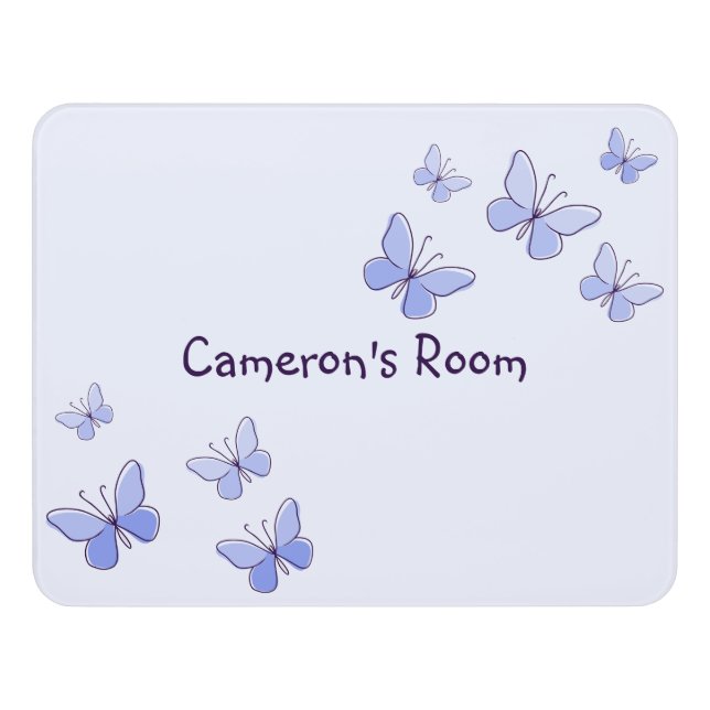Nine Purple Blue Butterflies Kids' Room Door Sign (Contemporary Front)