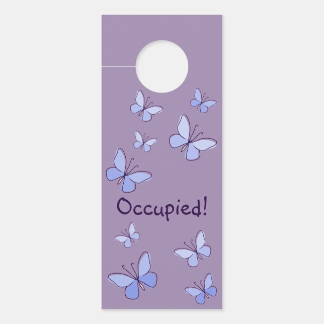 Nine Purple Blue Butterflies Lavender Gray Door Hanger (Front)