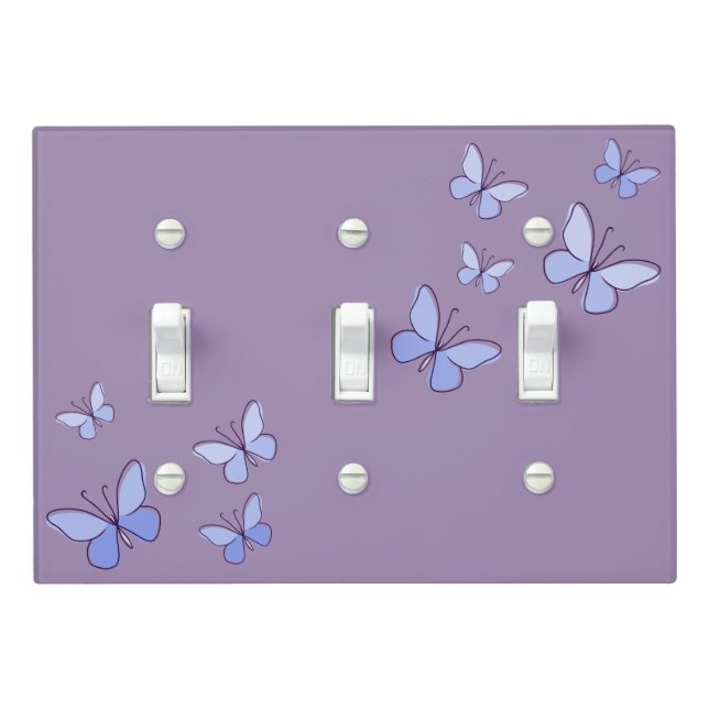 Nine Purple Blue Butterflies Lavender Gray Tribble Light Switch Cover (In Situ)