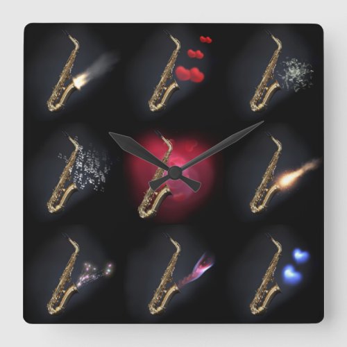 Nine saxophones music concept artwork square wall clock