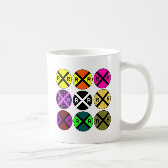 Nine Sign Colored Railroad Crossings Coffee Mug (Right)
