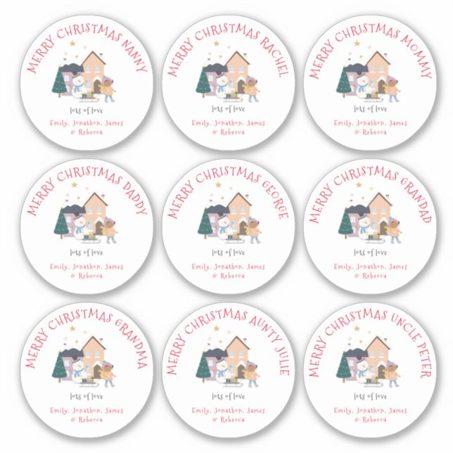 Nine Small Different Names Girl Merry Christmas Sticker (Front)