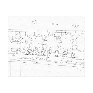 Nine Sparrows Sitting on Rail Drawing to Paint