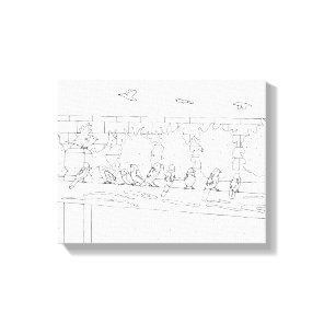 Nine Sparrows Sitting on Rail Drawing to Paint Canvas Print
