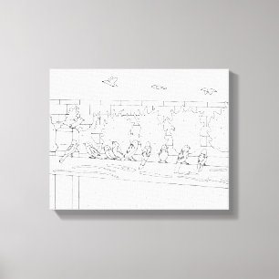 Nine Sparrows Sitting on Rail Drawing to Paint Canvas Print
