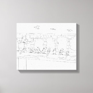 Nine Sparrows Sitting on Rail Drawing to Paint Canvas Print