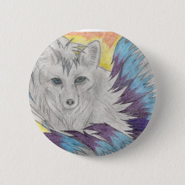 Nine tailed fox - Fantasy drawing Pinback Button (Front)