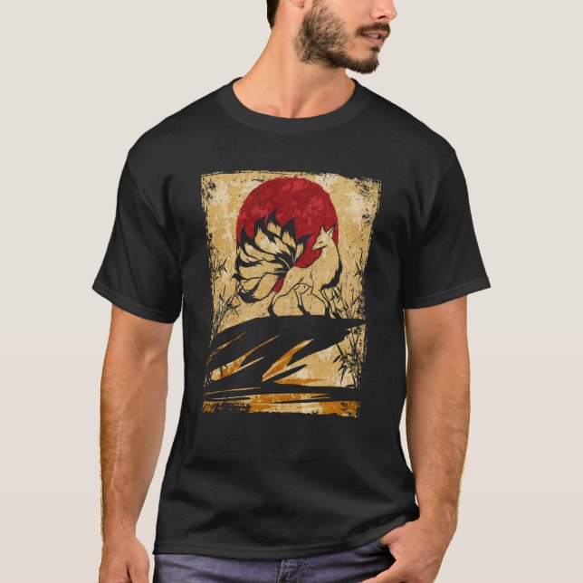 Nine Tailed Fox Japanese Retro  6 T-Shirt (Front)