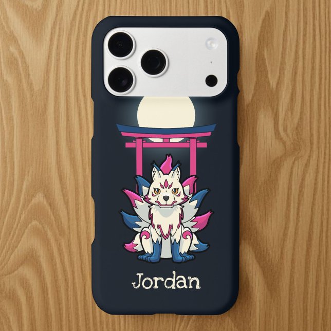 Nine-Tailed Kitsune Fox- Fun Yokai Case-Mate iPhone Case (Japanese Nine-Tailed Fox Yokai iPhone 17 Pro Max case- Desk View)