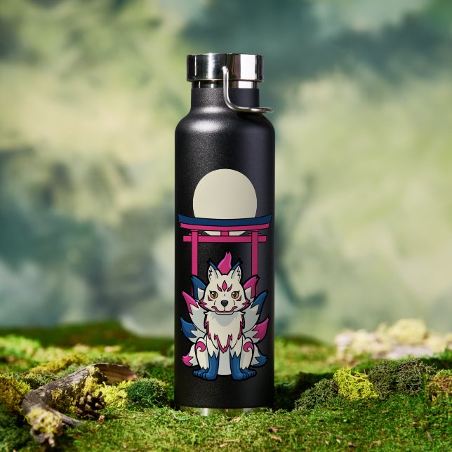 Nine-Tailed Kitsune Fox- Japanese Yokai Water Bottle (Outdoor (Rotated))
