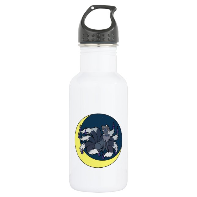 Nine Tailed Silver Fox (Kitsune) Water Bottle (Front)