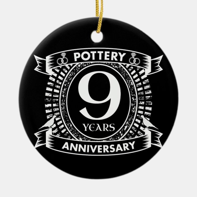 Nine years Pottery wedding anniversary Ceramic Ornament (Front)
