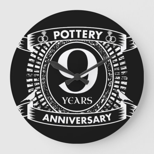 Nine years Pottery wedding anniversary Large Clock