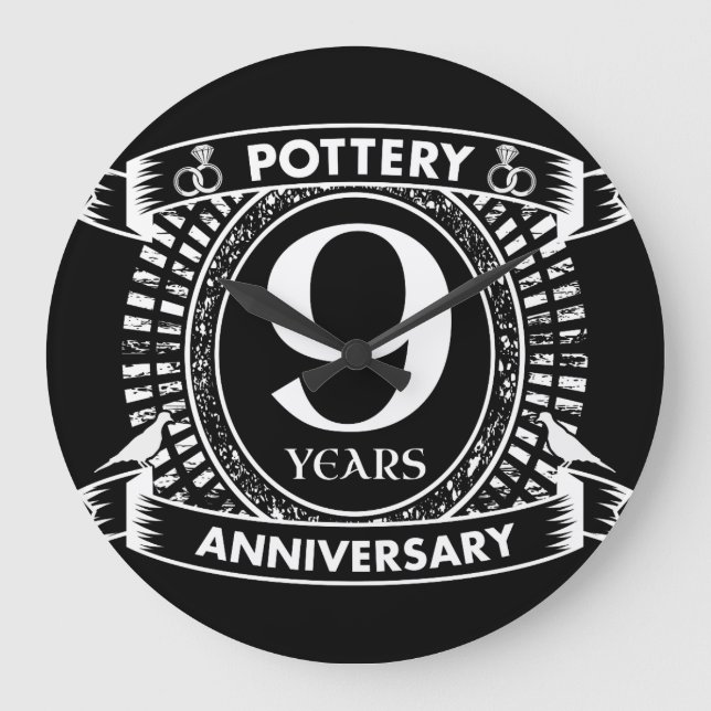 Nine years Pottery wedding anniversary Large Clock (Front)