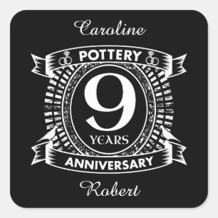 Nine years Pottery wedding anniversary Square Sticker