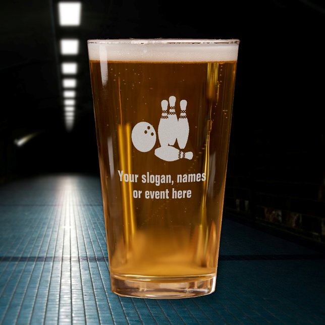 Ninepins and Bowling Ball with own funny text Pint Glass (Creator Uploaded)