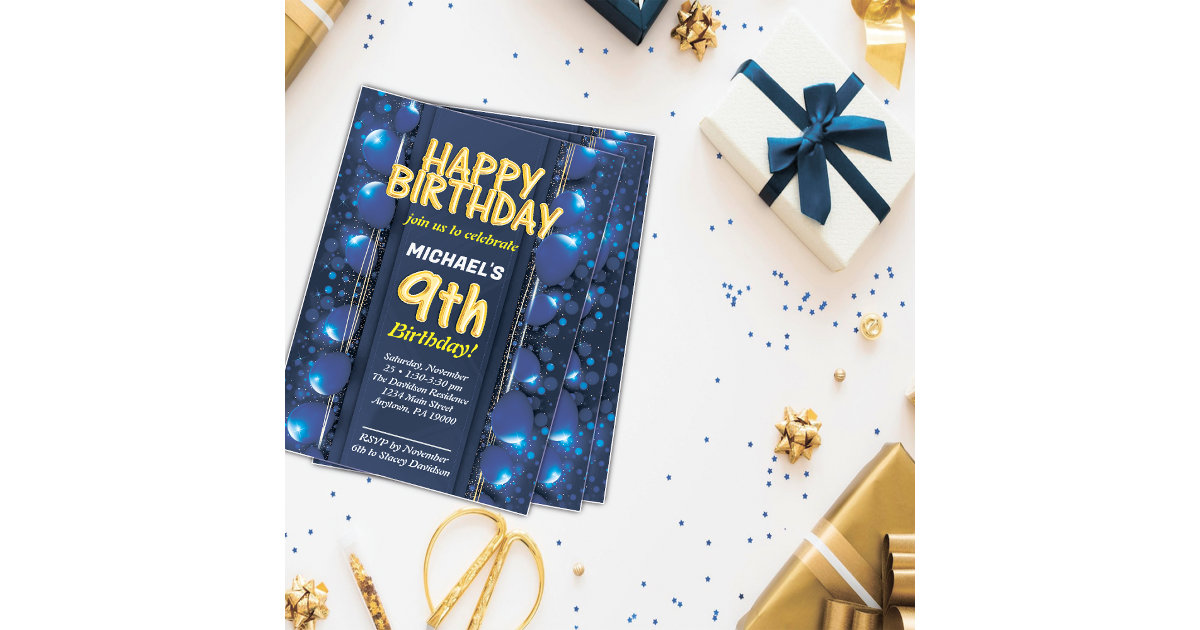 Nine's years old boys birthday Invitation | Zazzle