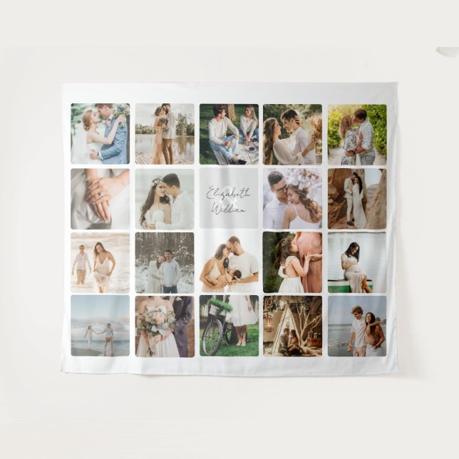 Nineteen Photo Collage Simple Newly Weds Couple Tapestry (Front (Horizontal))