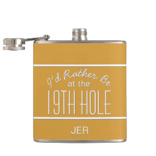 Nineteenth Hole Golf Course Quote Monogram Yellow Flask
